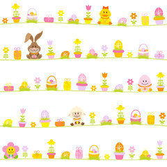 Easter Rabbit, Friends & Symbols Seamless Pattern