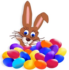 Osterhase mit bunten Ostereiern