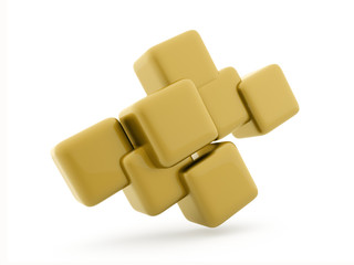 Yellow cubes concept rendered on white