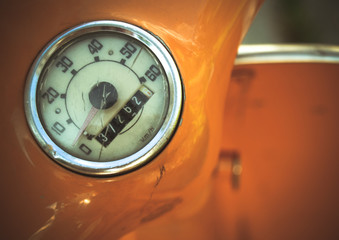 Vintage Orange Moped Odometer Detail