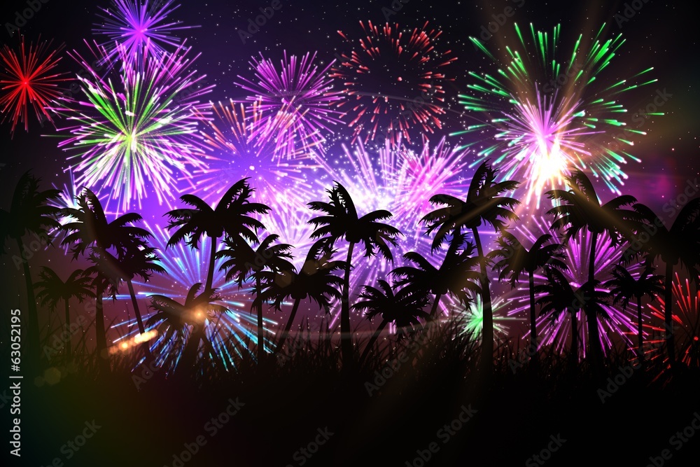 Aufkleber digitally generated palm tree background with fireworks