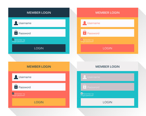 Set of website login form templates, modern flat user interface