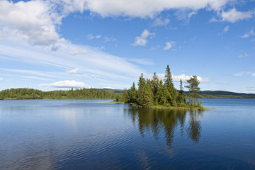 Fototapeta na wymiar Small Island in the Mountain Lake