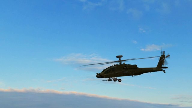 Military Helicopter Boeing AH-64 Apache fly over