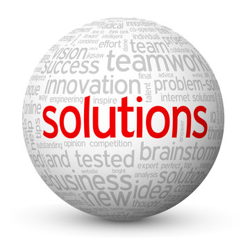 "SOLUTIONS" Tag Cloud Globe (business ideas projects innovation)