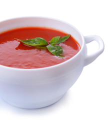 Tasty tomato soup, isolated on white