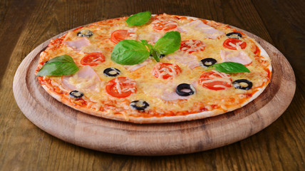 Tasty pizza on table close-up