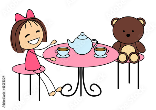 "Cute little girl drinking tea" Stock image and royalty-free vector
