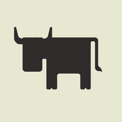 Silhouette of cute cartoon bull with horns