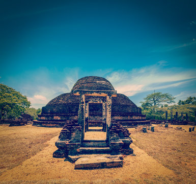 Ancient Buddhist dagoba (stupe) Pabula Vihara.  Sri Lanka
