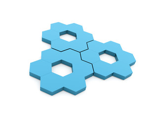 Blue hexagonal gears isolated