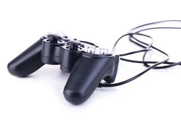 Black game controller isolated on white