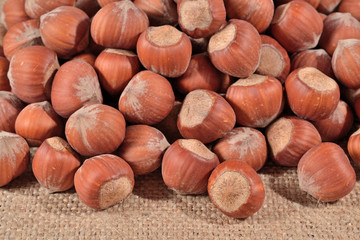 Hazelnuts in a sacking