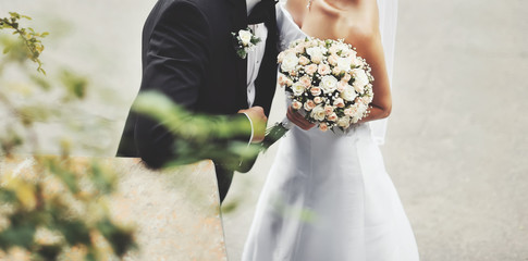 Young wedding couple. Groom and bride together.