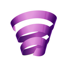 Twisted vortex-shaped purple glossy ribbon.