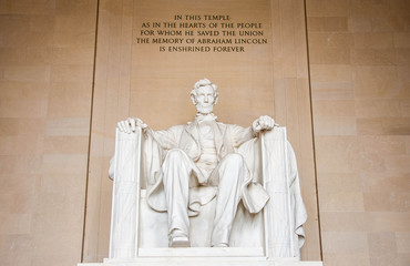 The statue of Abraham Lincoln inside Lincoln Memorial