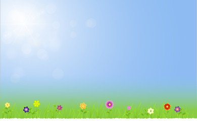 Spring landscape with flowers,grass with sky with ray of lights
