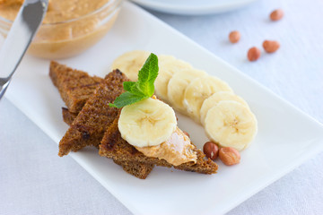 Peanut butter sandwiches with banana