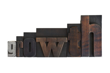 growth, word written in vintage printing blocks
