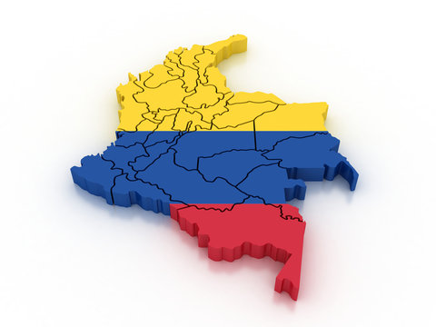 3d Colombia administrative map with flag