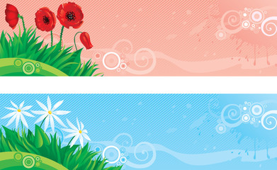 Vector banners with spring flowers on abstract background