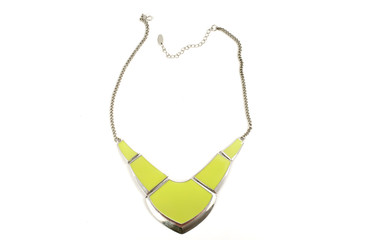 Close up with a green necklace isolated