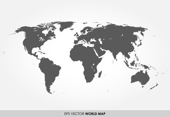 Detailed world map in dark gray color