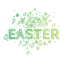 Easter greeting card design. Pattern & text, stroked letters.