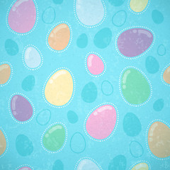 Seamless vintage Easter pattern with eggs on blue-green back.