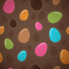 Seamless vintage Easter pattern with eggs on brown background.