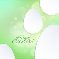 Simple green Easter background with multiple eggs.
