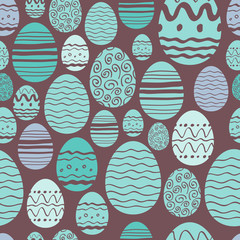 Seamless random easter eggs pattern in brown and green color