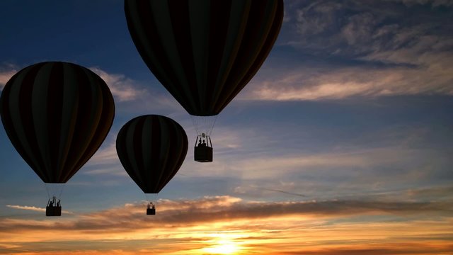 Hot Air Balloons Beautiful Silhouette in the sunset