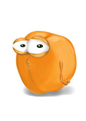 Sad yellow apricot cartoon, a depressed, disappointed character.