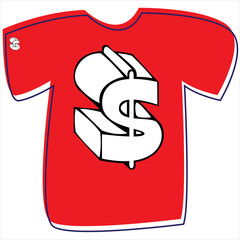 T-shirt with a dollar sign on white background