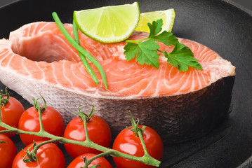 salmon steak with vegetables
