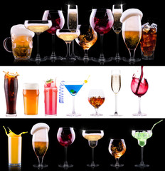 different alcohol drinks set