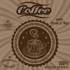 vector label for coffee on sacking