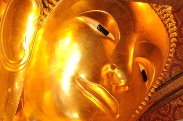 golden reclining buddha statue. Wat Pho, Bangkok, Thailand