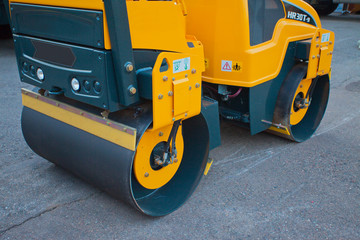 Road rollers close-up during asphalt paving works
