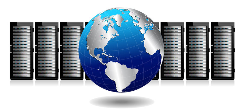 Row of Network Servers with Globe