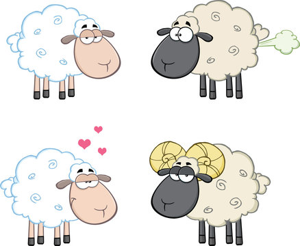 Funny Sheep Cartoon Mascot Characters 4. Collection Set