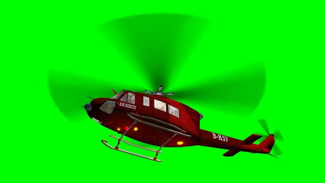 Helicopter Bell UH1 Huey - Air Rescue in fly - green screen