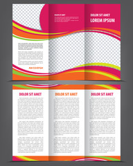 Vector trifold pink brochure print template design - obrazy, fototapety, plakaty