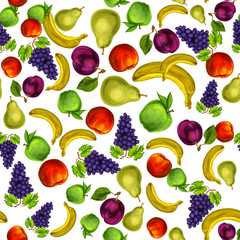Seamless mixed fruits pattern background