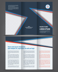 Vector empty trifold brochure print template blue design - obrazy, fototapety, plakaty
