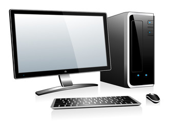 Fototapeta premium 3D Computer with Monitor Keyboard and Mouse