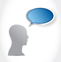 head and blue speech bubble illustration design
