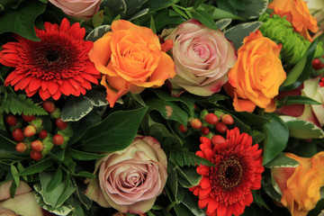 Roses and gerberas in a wedding arrangement