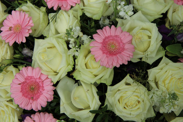 pink gerberas and white roses - wedding flowers